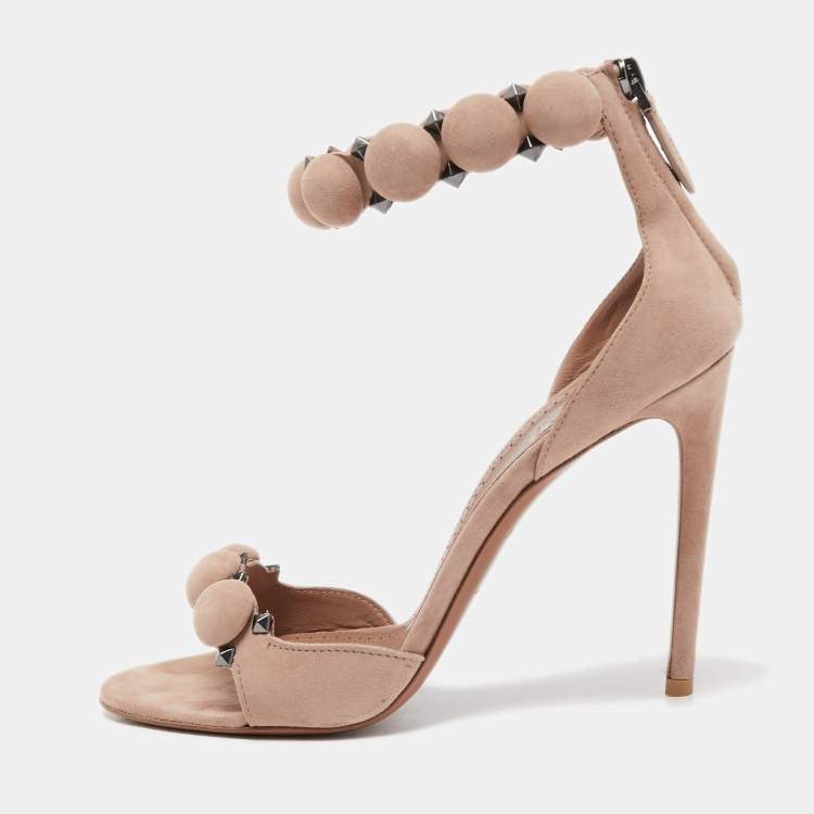 Pre Owned Alaia Beige Suede Bombe Ankle Strap Sandals Size 40