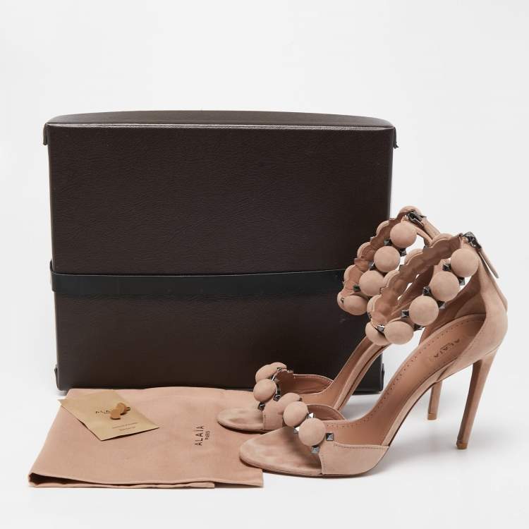 Pre Owned Alaia Beige Suede Bombe Ankle Strap Sandals Size 40