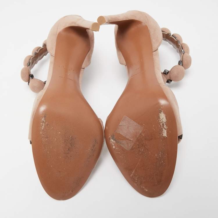 Pre Owned Alaia Beige Suede Bombe Ankle Strap Sandals Size 40