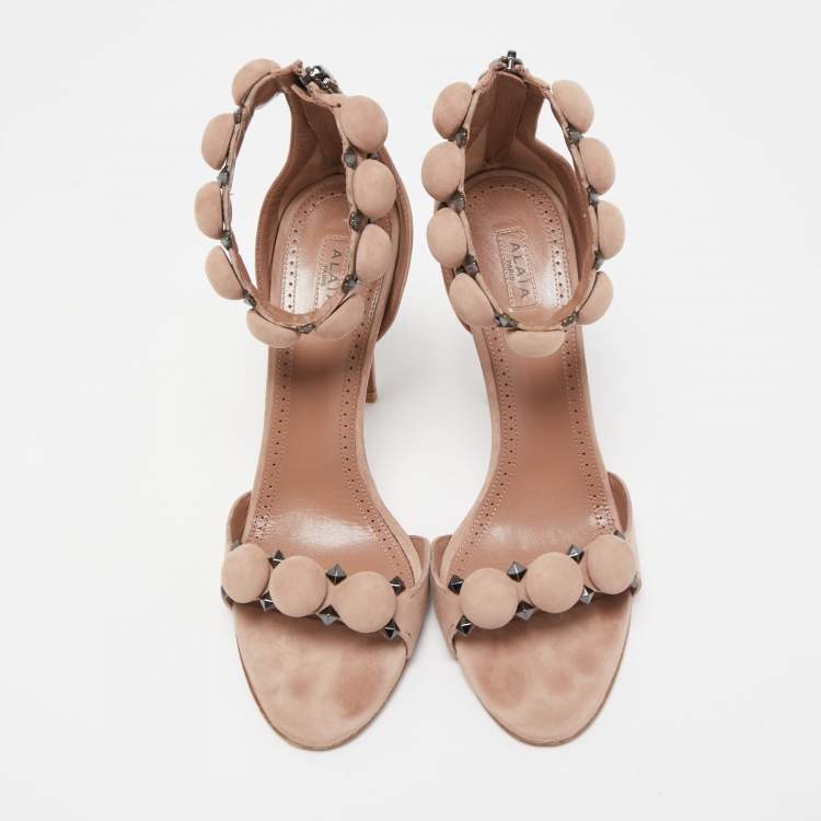 Pre Owned Alaia Beige Suede Bombe Ankle Strap Sandals Size 40
