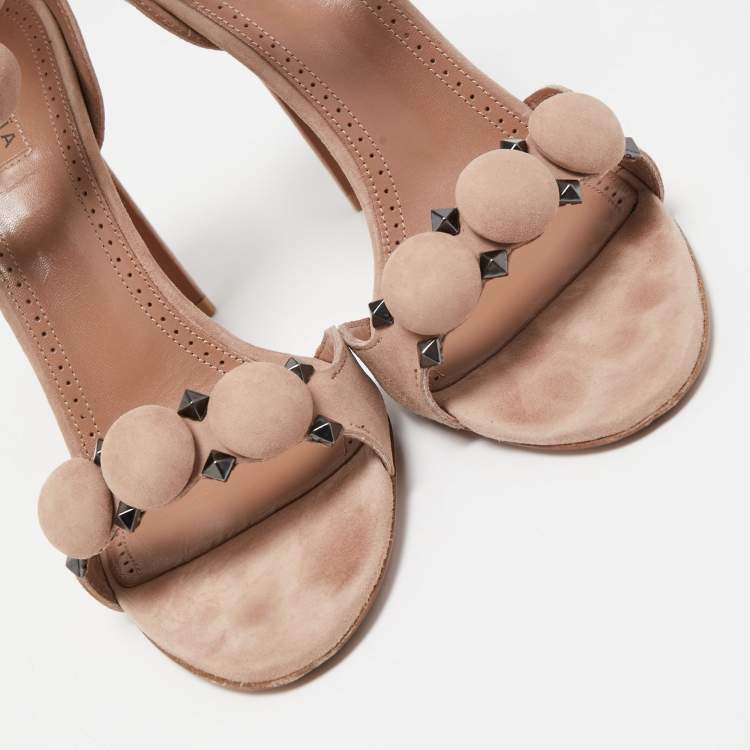 Pre Owned Alaia Beige Suede Bombe Ankle Strap Sandals Size 40