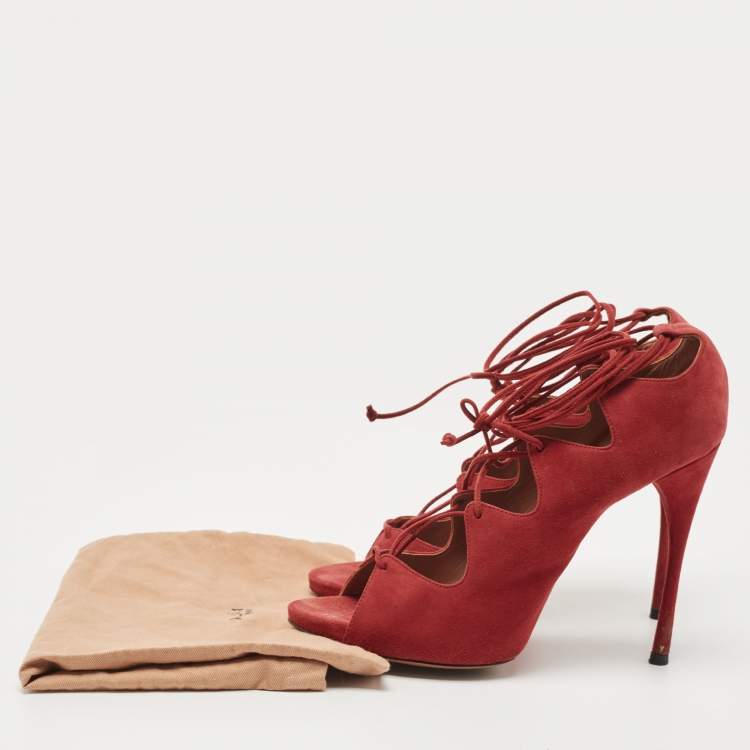 Pre Owned Alaia Red Suede Lace Up Pumps Size 39 
