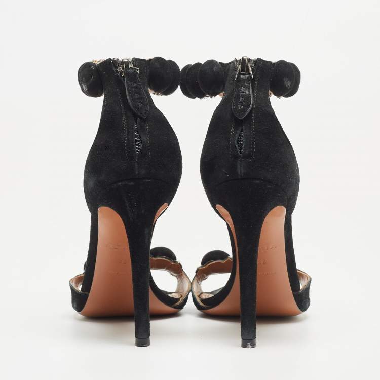 Pre Owned Alaia Black Suede Bombe Ankle Strap Sandals Size 