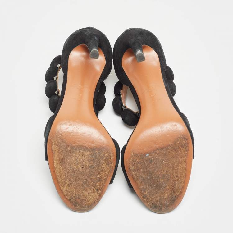 Pre Owned Alaia Black Suede Bombe Ankle Strap Sandals Size 