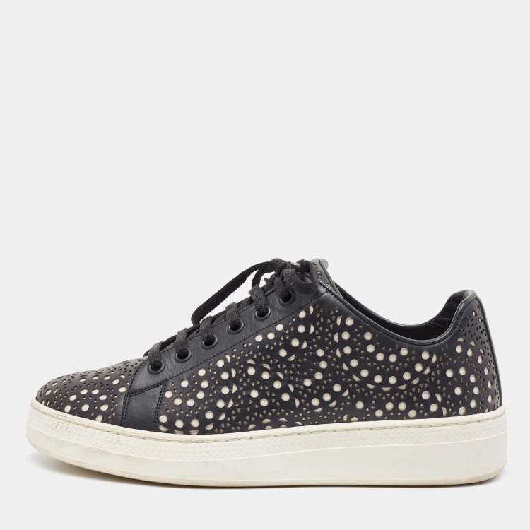 Pre Owned Alaia Black Laser Cut Leather Low Top Sneakers Size 36