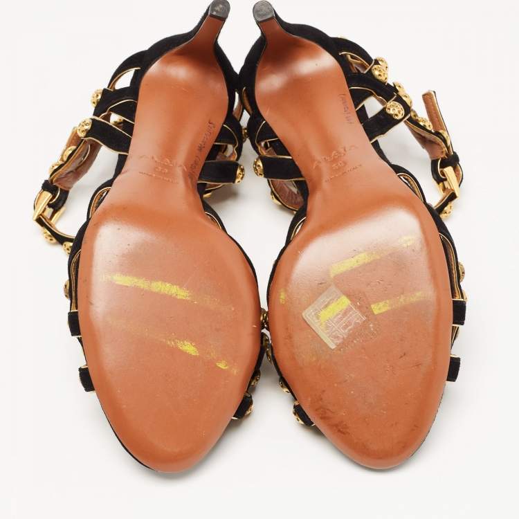 Pre Owned Alaia Black Suede Studded Ankle Strap Sandals Size 39