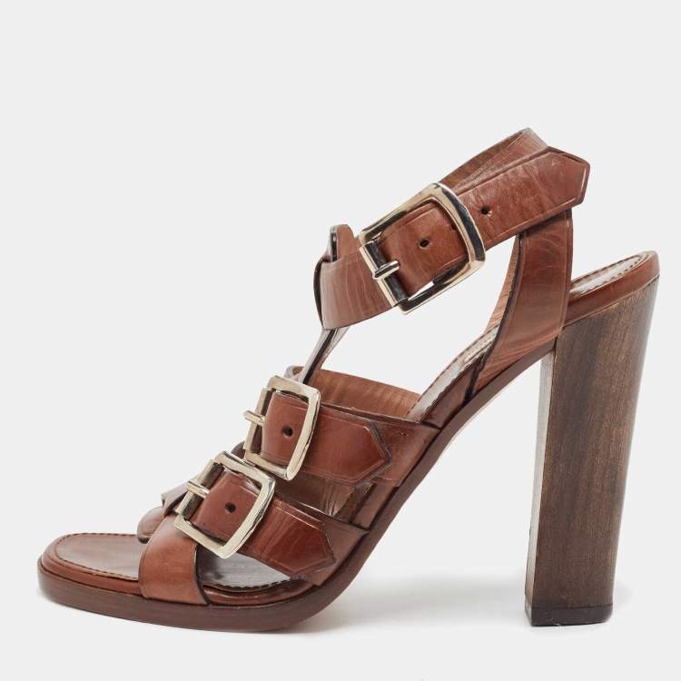 Pre Owned Alaia Brown Leather Ankle Strap Sandals Size 36