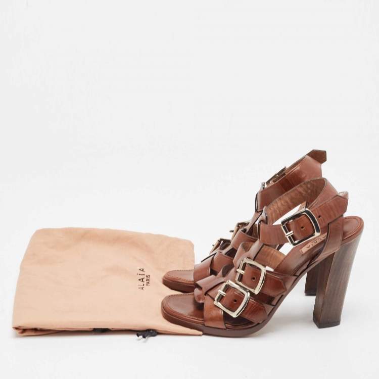 Pre Owned Alaia Brown Leather Ankle Strap Sandals Size 36