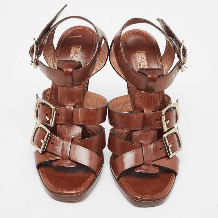 Pre Owned Alaia Brown Leather Ankle Strap Sandals Size 36