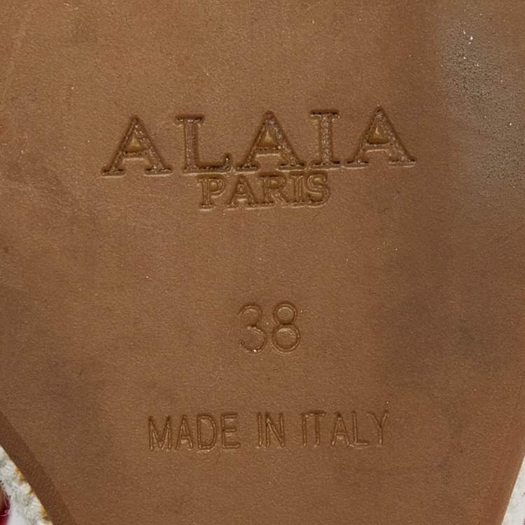 Pre Owned Aliaia Tricolor Printed Canvas and Patent Leather Wedge Platform Slingback Sandals Size 38