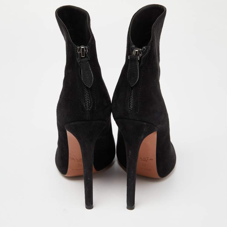 Pre Owned Giuseppe Zanotti Black Suede Ankle Zip Booties Size 38