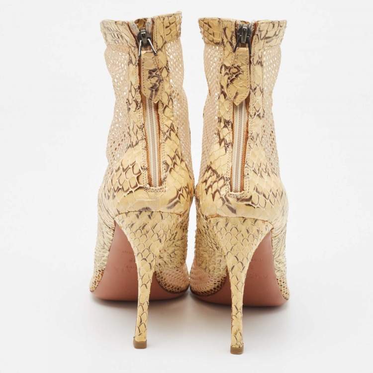 Pre Owned Alaia Cream Python and Mesh Zipper Booties Size 38