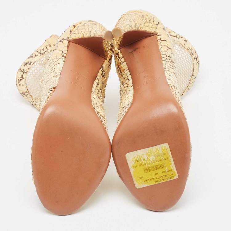 Pre Owned Alaia Cream Python and Mesh Zipper Booties Size 38