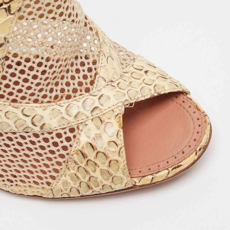 Pre Owned Alaia Cream Python and Mesh Zipper Booties Size 38
