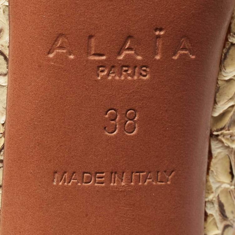 Pre Owned Alaia Cream Python and Mesh Zipper Booties Size 38