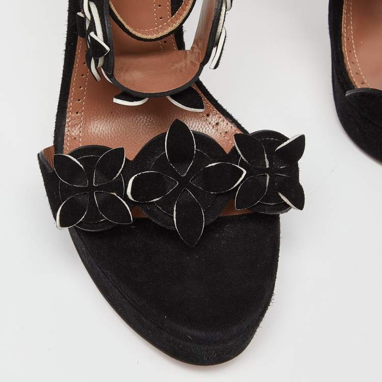مملوكة مسبقًا Alaia Black Suede Platform Ankle Strap Sandals Size 38