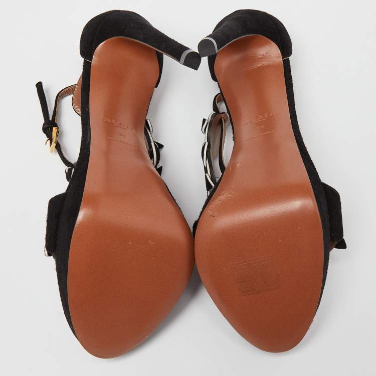 مملو�كة مسبقًا Alaia Black Suede Platform Ankle Strap Sandals Size 38