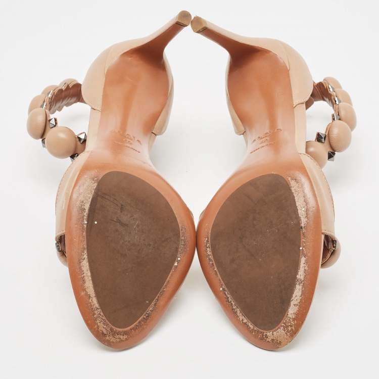 Pre Owned Alaia Beige Leather Bombe Ankle Strap Sandals Size 40