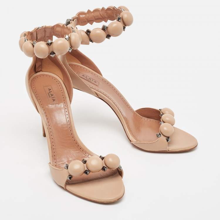 Pre Owned Alaia Beige Leather Bombe Ankle Strap Sandals Size 40
