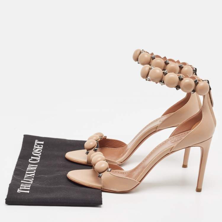 Pre Owned Alaia Beige Leather Bombe Ankle Strap Sandals Size 40