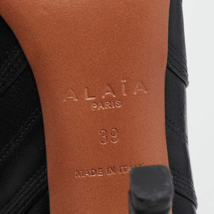 Pre Owned Alaia Black Leather Cutout Lace Up Sandals Size 39