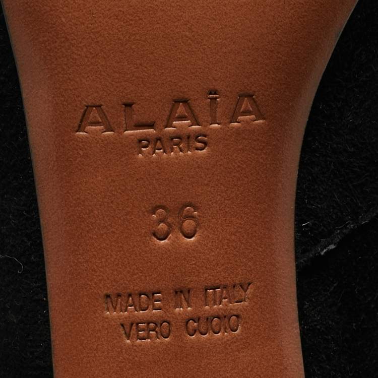 Pre Owned Alaia Black Suede Midcalf Boots Size 36