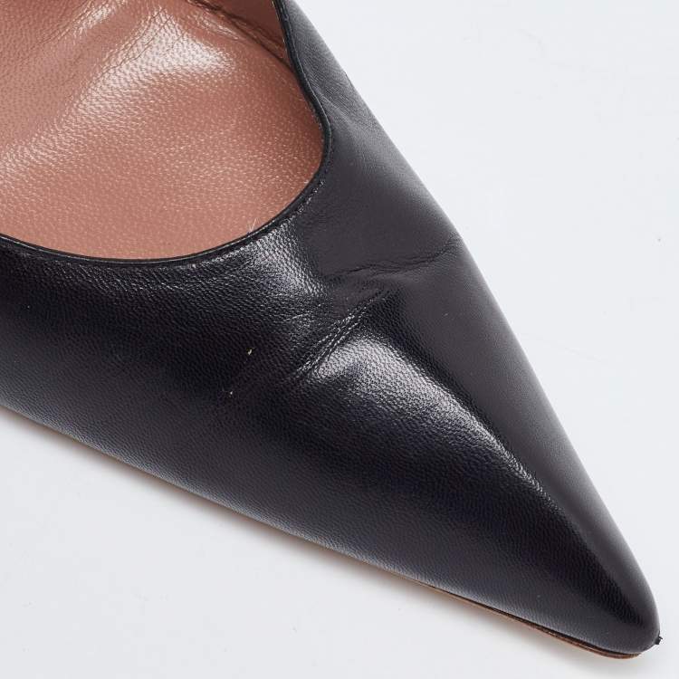 Pre Owned Alaia Black Leather Metal Detail D'Orsay Pumps Size 38