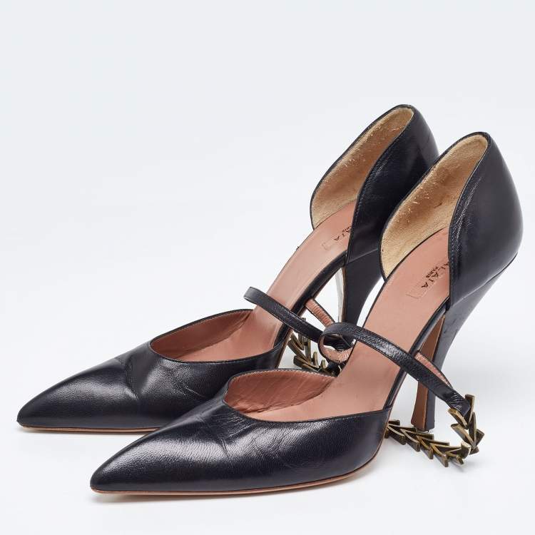 Alaia Black Leather Metal Detail D'Orsay Pumps Size 38 Alaia