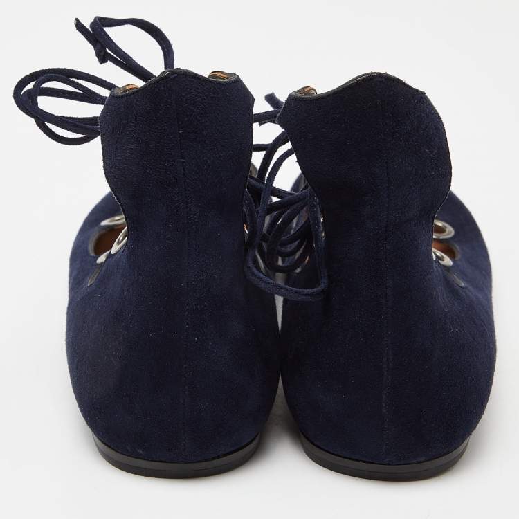 Pre Owned Alaia Blue Suede Lace up Ballet Flats Size 37