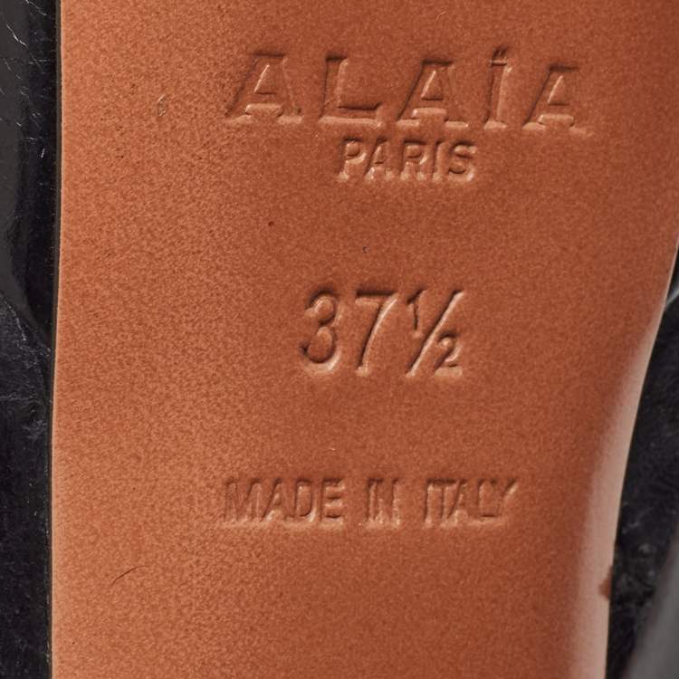 Pre Owned Alaia Black Leather Lace Up Ankle Boots Size 37.5