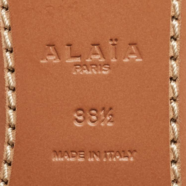 Pre Owned Alaia Gold Studded Leather Strappy Flat Sandals Size 38.5