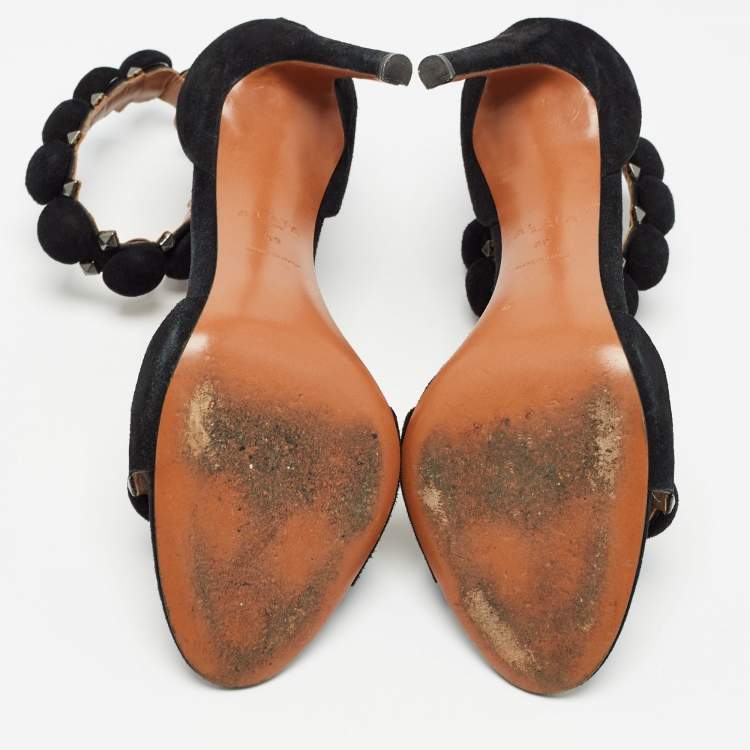 Pre Owned Alaia Black Suede Bombe Ankle Strap Sandals Size 39
