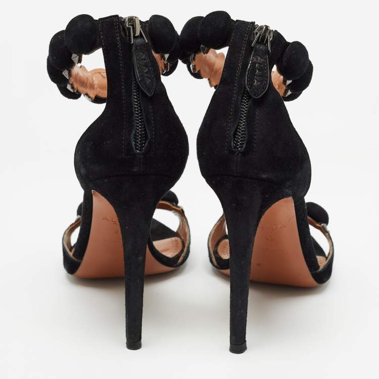 Pre Owned Alaia Black Suede Bombe Ankle Strap Sandals Size 39