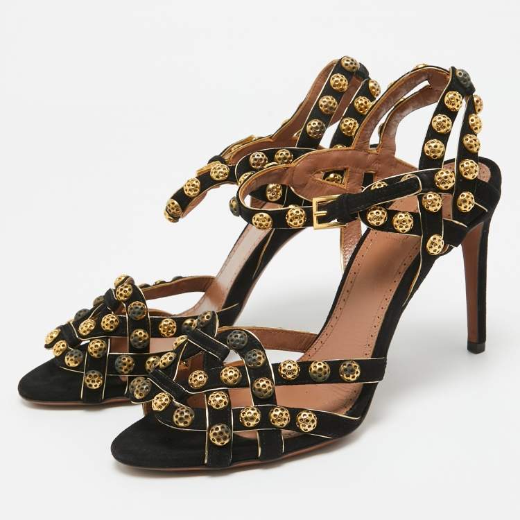 Pre Owned Alaia Black Suede Studded Ankle Strap Sandals Size 40