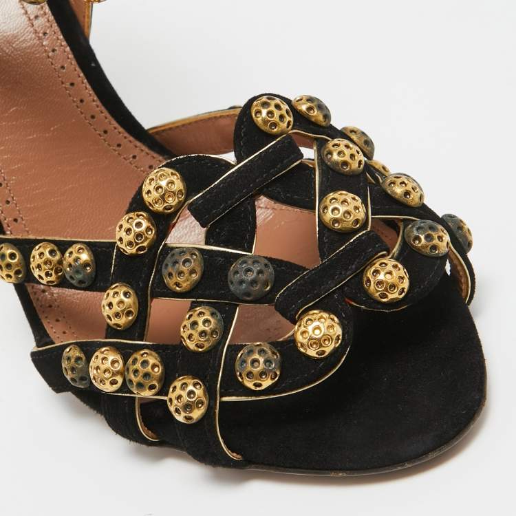Pre Owned Alaia Black Suede Studded Ankle Strap Sandals Size 40