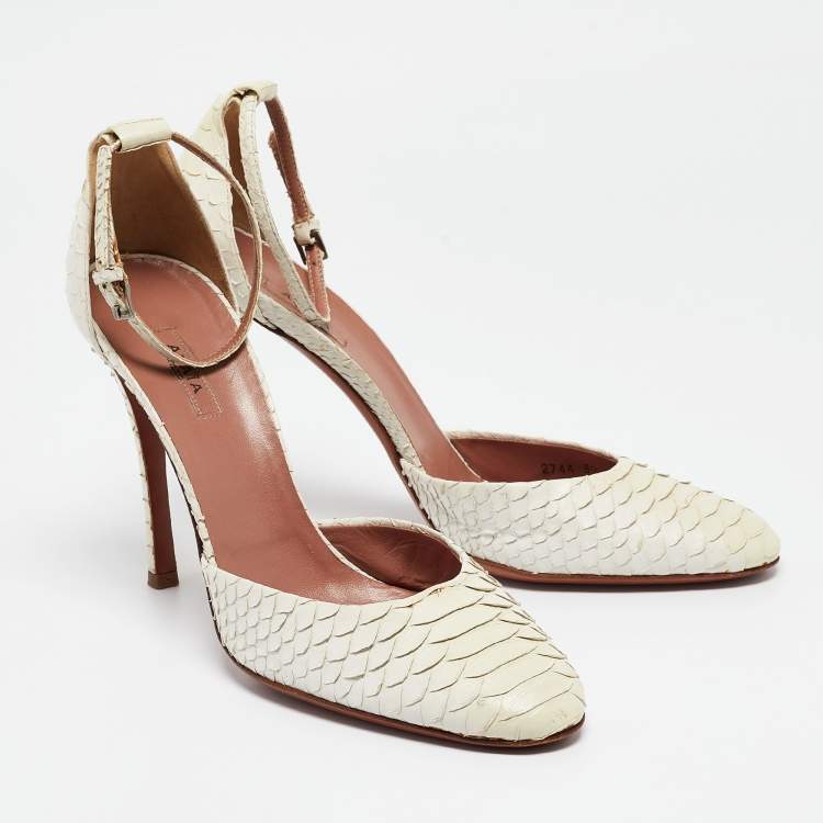 Pre Owned Alaia Cream Python Ankle Strap Pumps Size 39