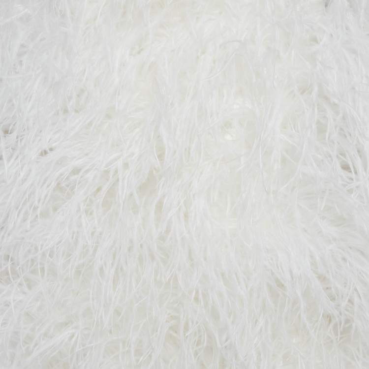 Pre Owned Alamour White Satin Feather Halter Neck Clematis Mini Dress M