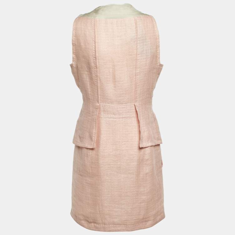 Pre Owned Alberta Ferretti Pink Linen & Silk Pleated Sleeveless Dress M