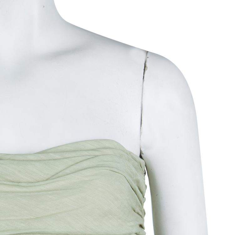 Pre Owned Alberta Ferretti Pistachio Green Linen Ruched Strapless Maxi Dress M