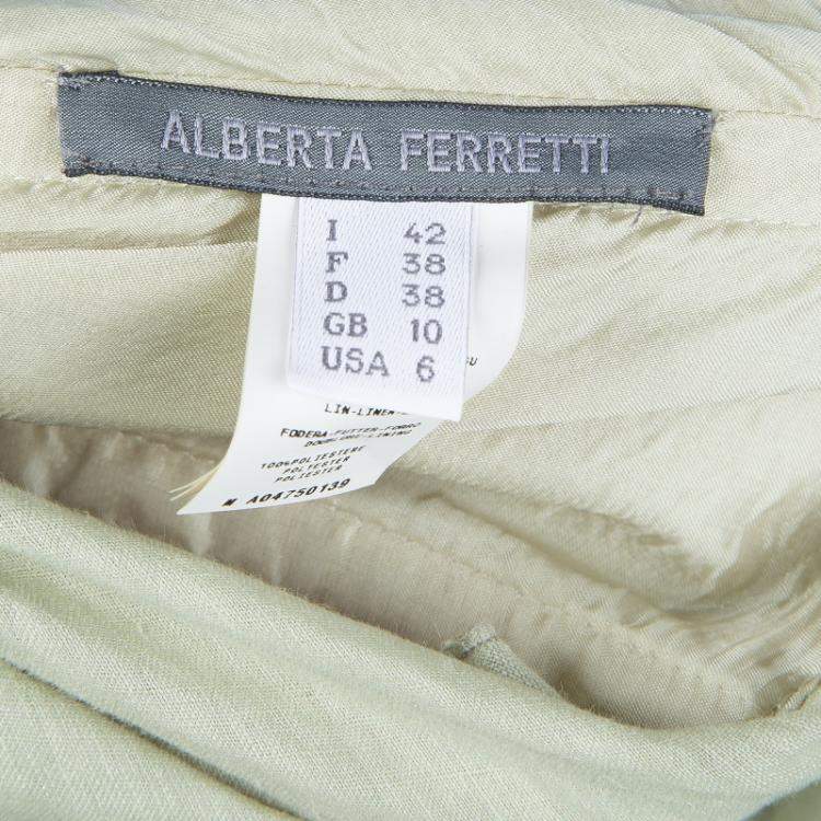 Pre Owned Alberta Ferretti Pistachio Green Linen Ruched Strapless Maxi Dress M