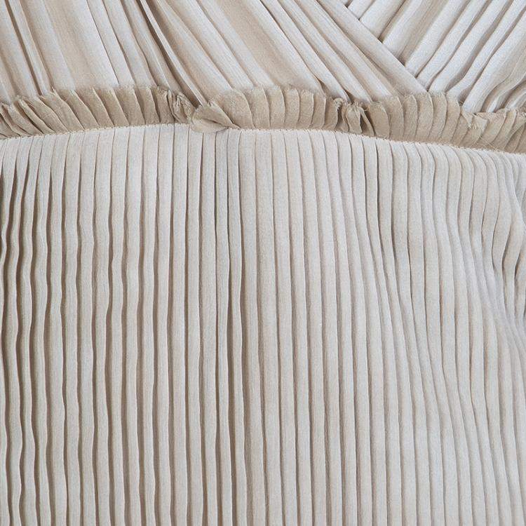 Pre Owned Alberta Ferretti Beige Silk Pleated Pintuck Detail Sleeveless Gown M