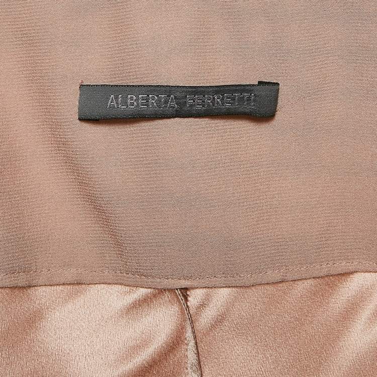 Pre Owned Alberta Ferretti Pink Sateen Silk Ruffled Maxi Skirt M