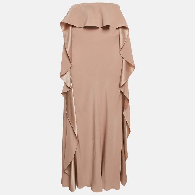 Pre Owned Alberta Ferretti Pink Sateen Silk Ruffled Maxi Skirt M