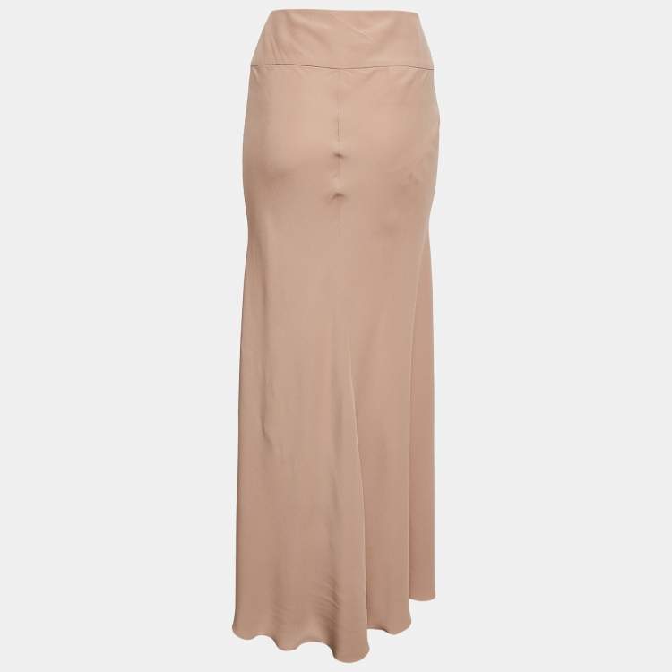 Pre Owned Alberta Ferretti Pink Sateen Silk Ruffled Maxi Skirt M