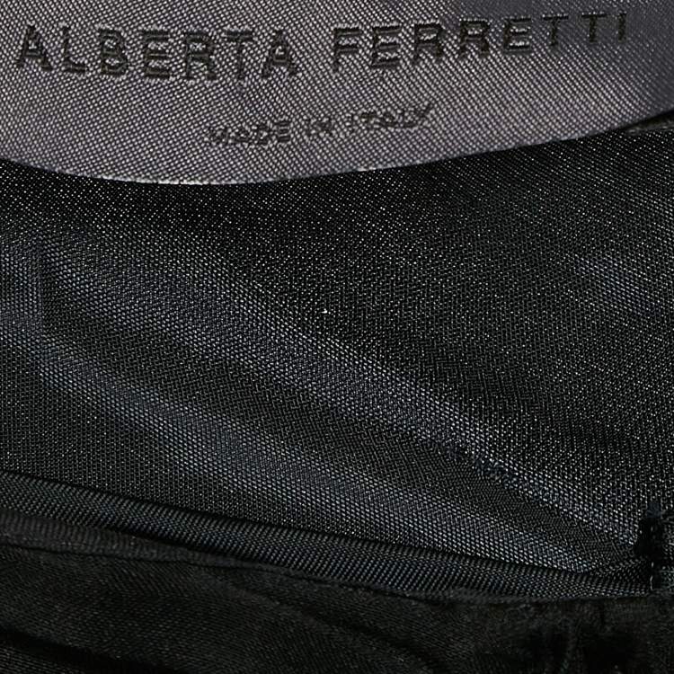 Pre Owned Alberta Ferretti Black Silk Draped Detail Maxi Skirt M