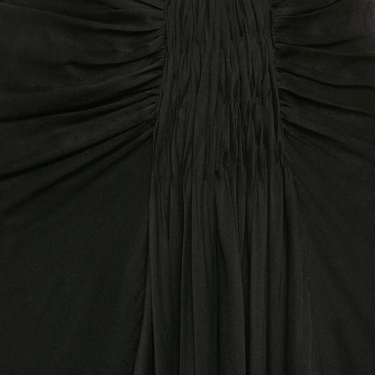 Pre Owned Alberta Ferretti Black Silk Draped Detail Maxi Skirt M
