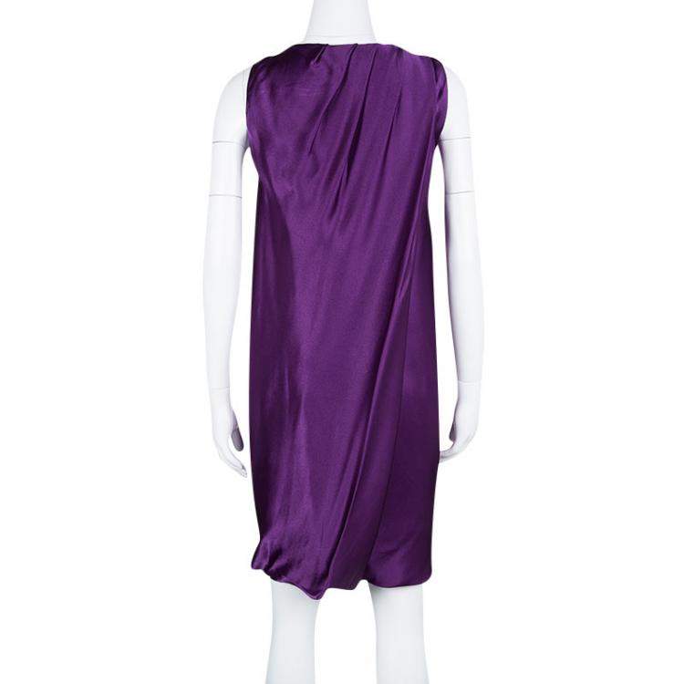 Pre Owned Alberta Ferretti Purple Silk Embellished Sleeveless Dress M