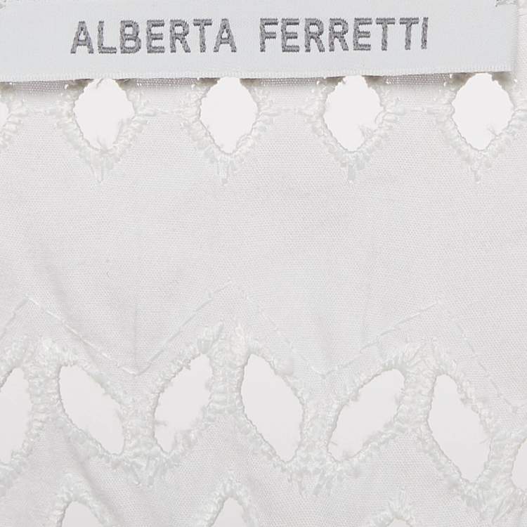 Pre Owned Alberta Ferreti White Lace Sleeveless Maxi Dress M