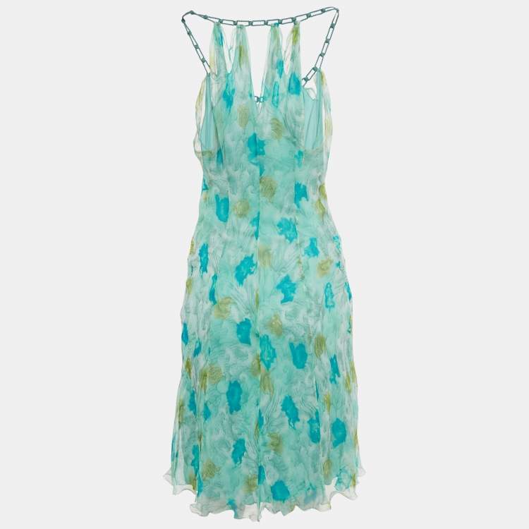 Pre Owned Alberta Ferretti Blue Abstract Print Silk Blend Sleeveless Midi Dress S