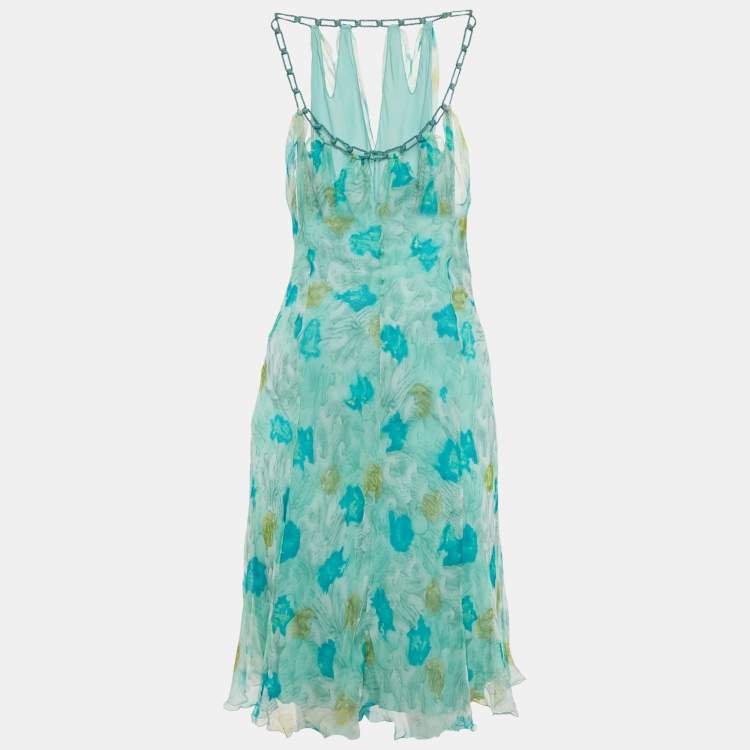Pre Owned Alberta Ferretti Blue Abstract Print Silk Blend Sleeveless Midi Dress S
